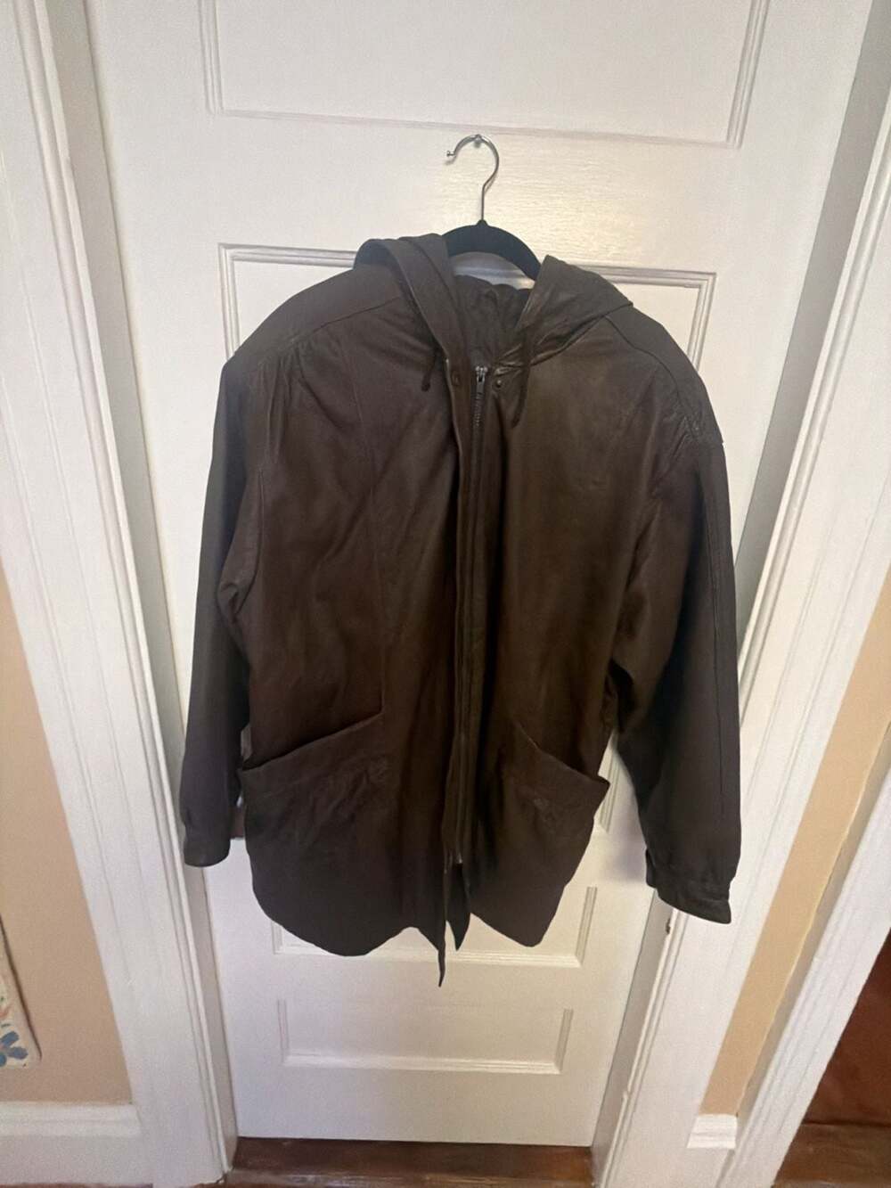 G4000 Genuine Leather Hooded Jacket Brown